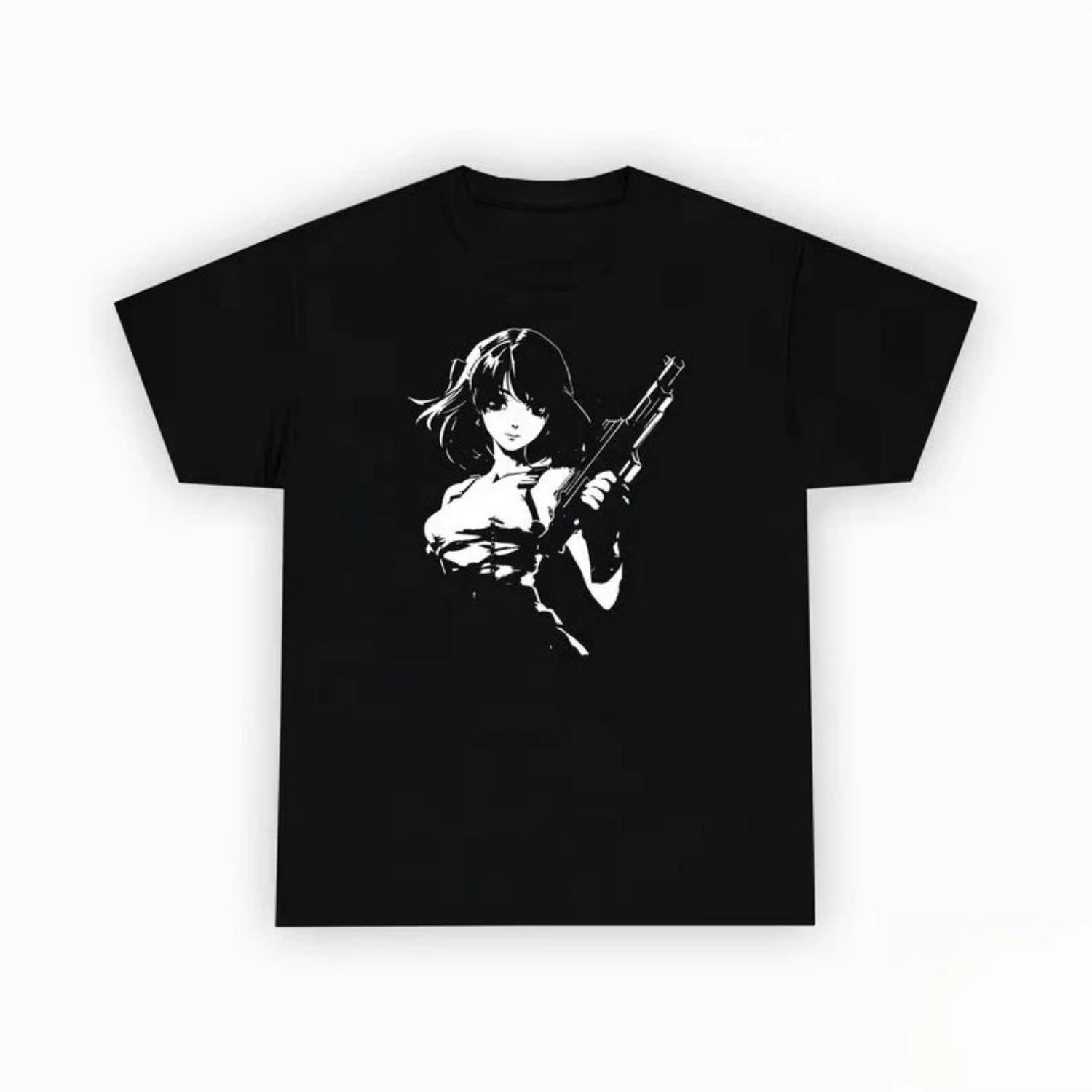 

2025 Winter and Autumn Full Time Popular Dark Style 200g Heavy Weight Pure Cotton Vintage Oversized Anime Tshirt Unisex Tops Tee S чёрный