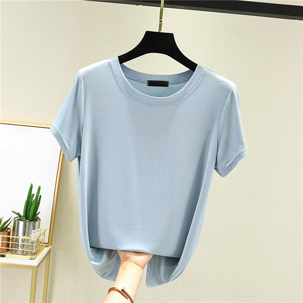 Round Neck Short Sleeved T-shirt For Women's Summer Thin Worn As A Base And Half Sleeved Top Inside