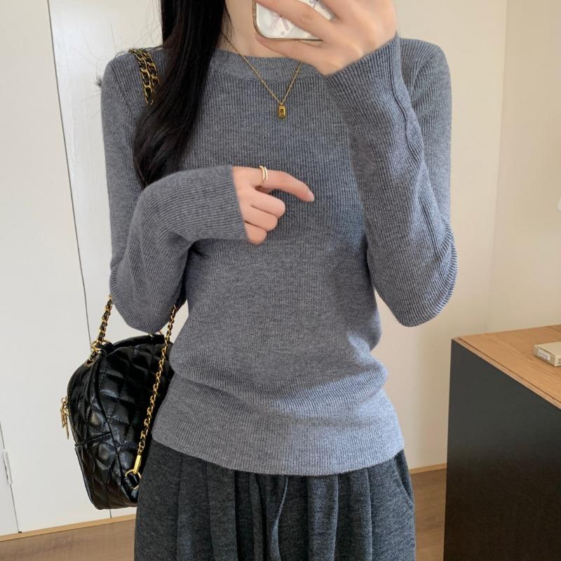 Slim-fitting and thin bottoming shirt women's spring versatile simple knitted top soft waxy temperament inner sweater