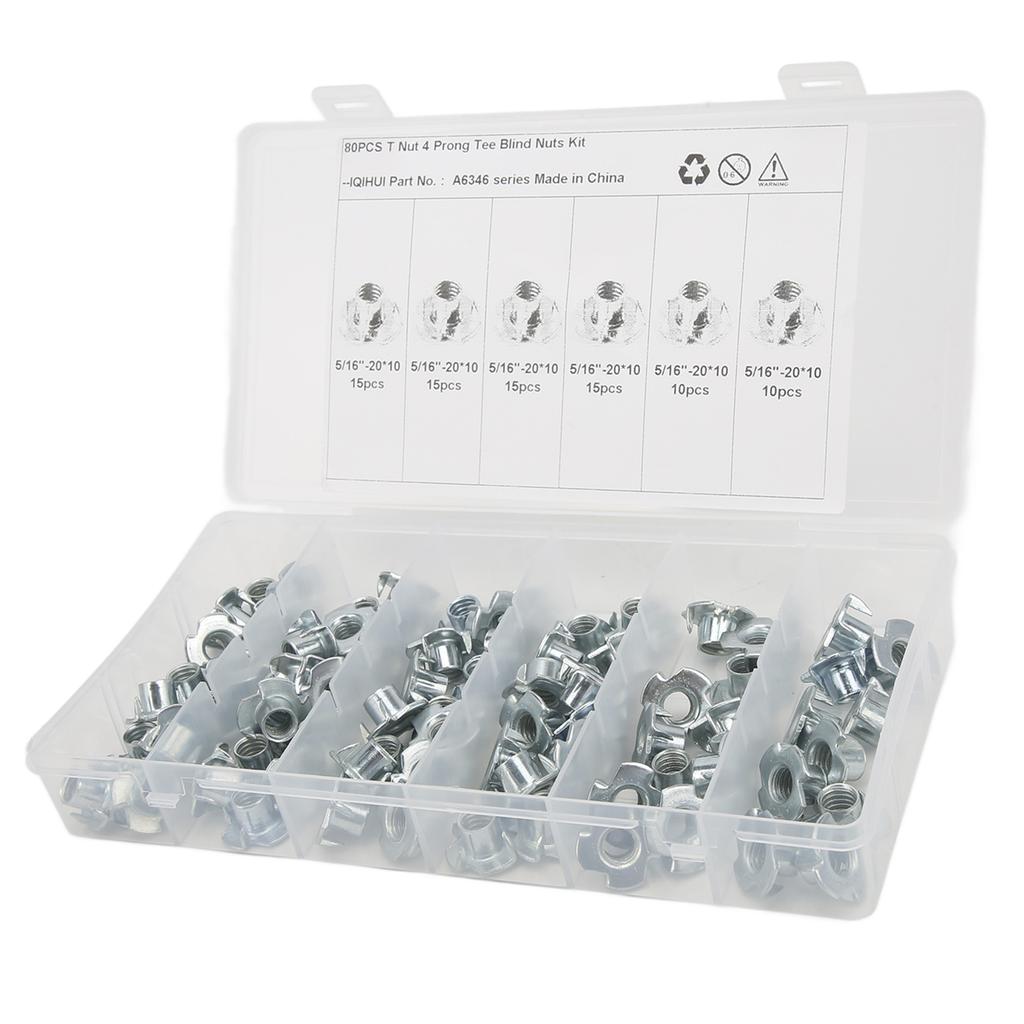 80 szt. Nakrętek T ze stali węglowej, ocynkowanej, odpornej na korozję, odpornej na rdzę, trwałej nakrętki z czterema pazurami