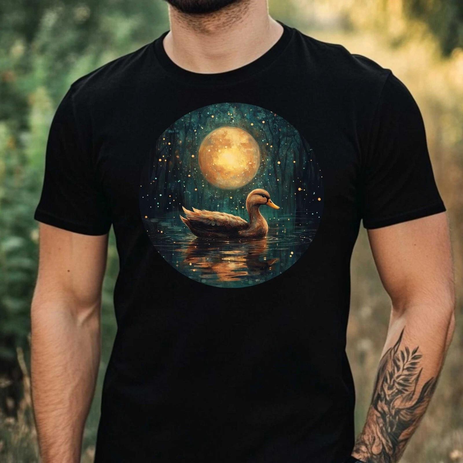 T-Shirt Herren Ente im Mondlicht Motiv Baumwolle Größe XS bis 5XL XXXXL
