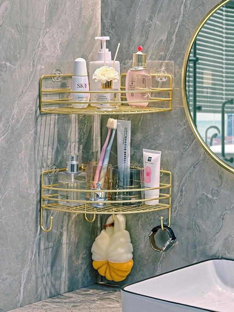 Golden Bathroom Triangle Storage Rack Corner Wall Mounted Washbasin Bathroom Storage Rack Bathroom Accessories Corner Shelf