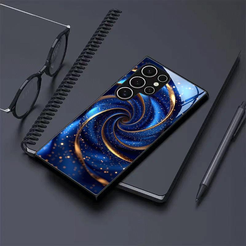 Spiral glänzendes verträumtes Muster Glas Handyhülle geeignet für Samsung Galaxy S26 S25 S24 S23 S22 S21 S20 FE/Ultra/Plus Anti-Drop