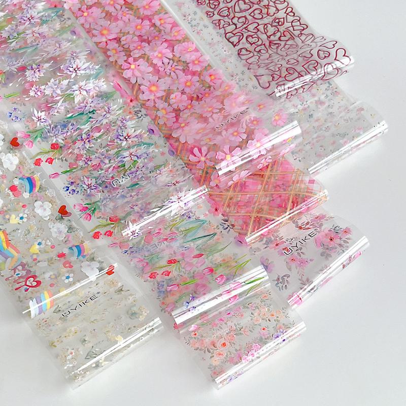 10 Rolls Flower Rose Nail Foils For Transfer Paper Floral Sliders Butterfly Nail Art Stickers Decal Nail Art Decorations