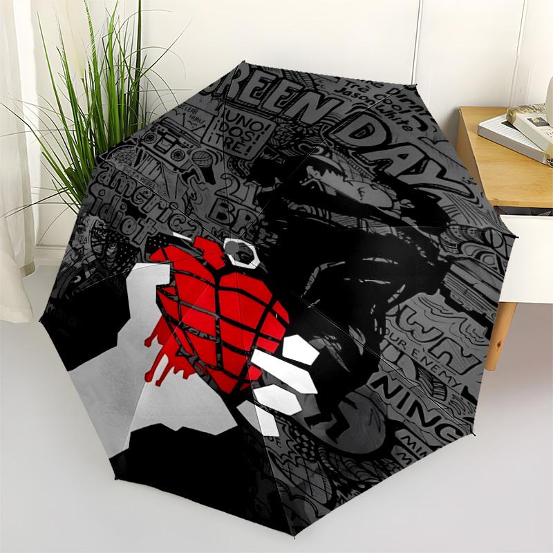 1PC Green Day Album Artwork Automatic Open/Close, 8-Rib Durable Frame Compact Travel Umbrella for Men & Women S1222040