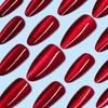 24pcs Glossy Red Cat's Eye Press On Nails Full Cover Nude Wearable Almond False Nails Charms Detachable Fake Nail For Girl
