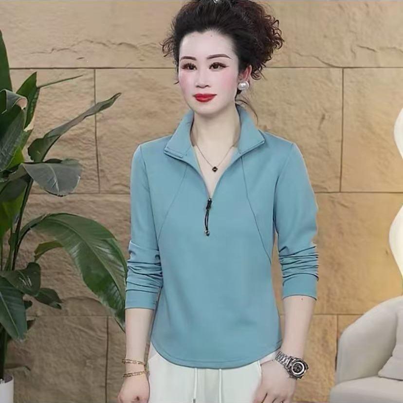2026 Spring Women's Long-Sleeve Stand Collar Sweatshirt - Casual, Age-Reducing, Fashionable Mom Wear