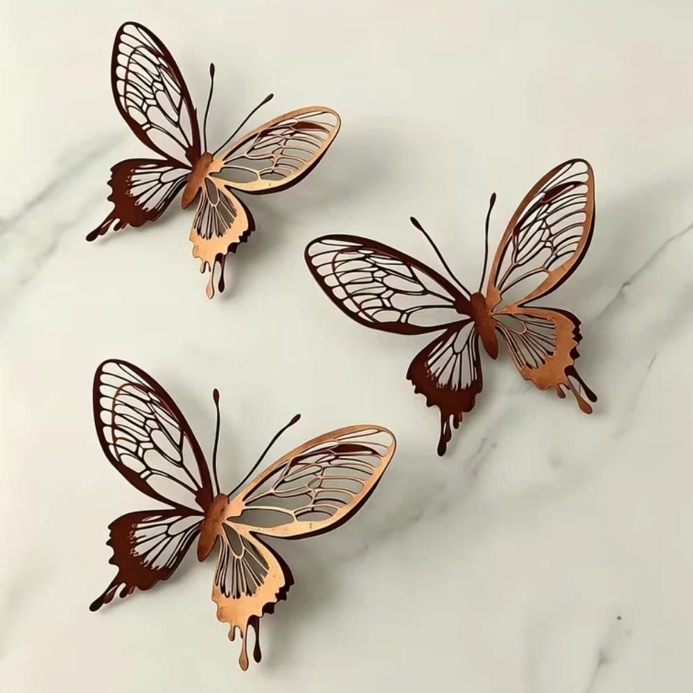 1/3PCS Hollow Double Layer Rusty Butterfly Wall Hanging Butterfly Garden Decor Patio