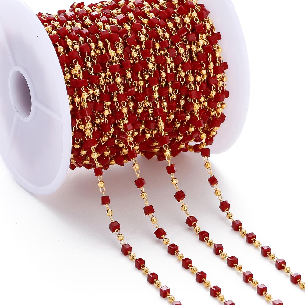 1Meter Colorful Cube Stone with Copper Beads Chains Necklace Chain for DIY Anklet Bracelets Handmade Jewelry Making Accessories