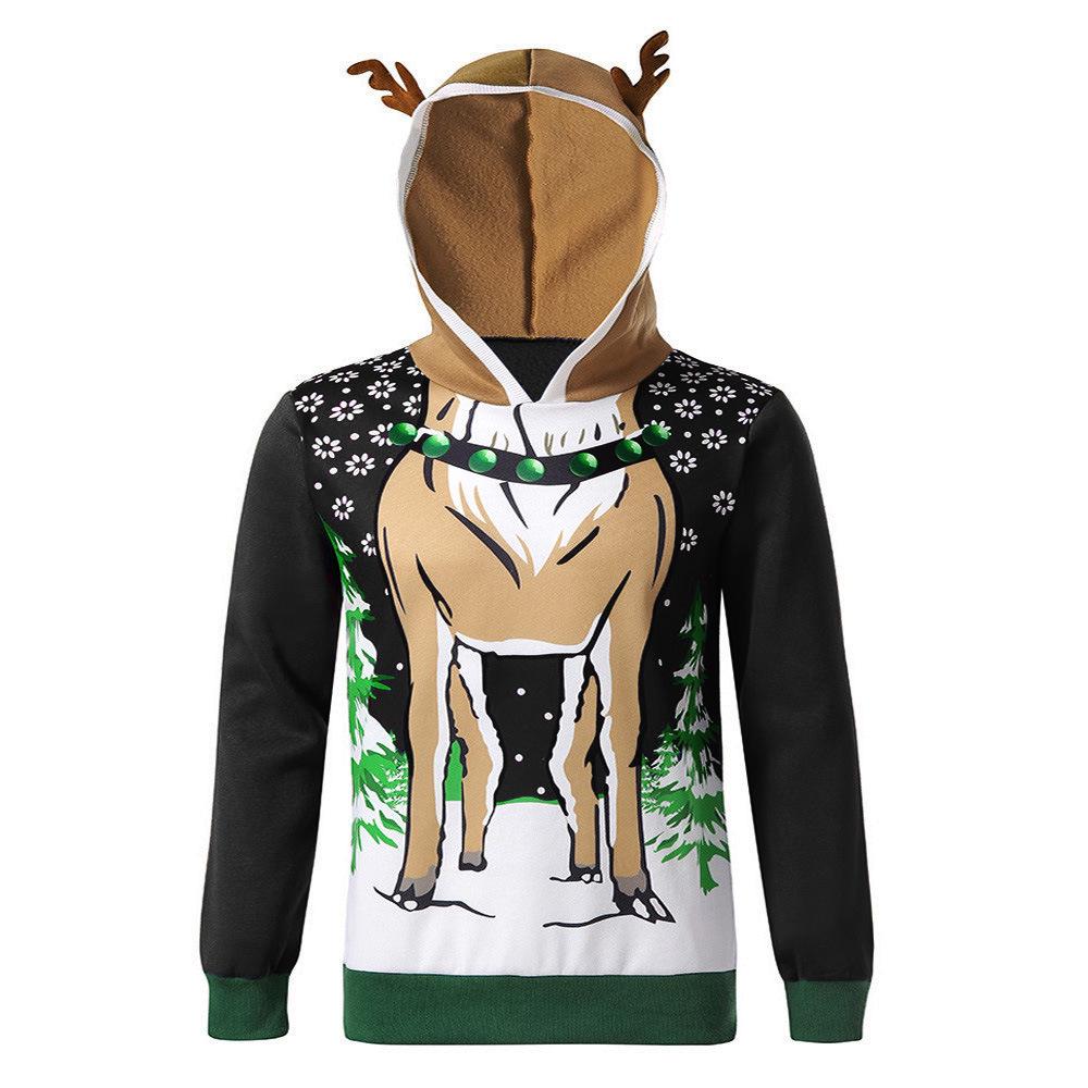 

Men s Christmas Hooded Sweatshirt with Reindeer Antler Print - Fall/Winter Collection, European and American Style. XXL чорний