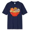 Japanese Style Cute Cats In Noodies Bowl Printed T Shirts Men Breathable Loose Clothing Casual Tshirt