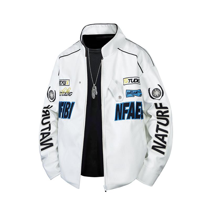 Cross-Border Fashion Loose PU Leather Patchwork Jacket Mens And Sports Casual Flying Suit Motorcycle Outdoor Set