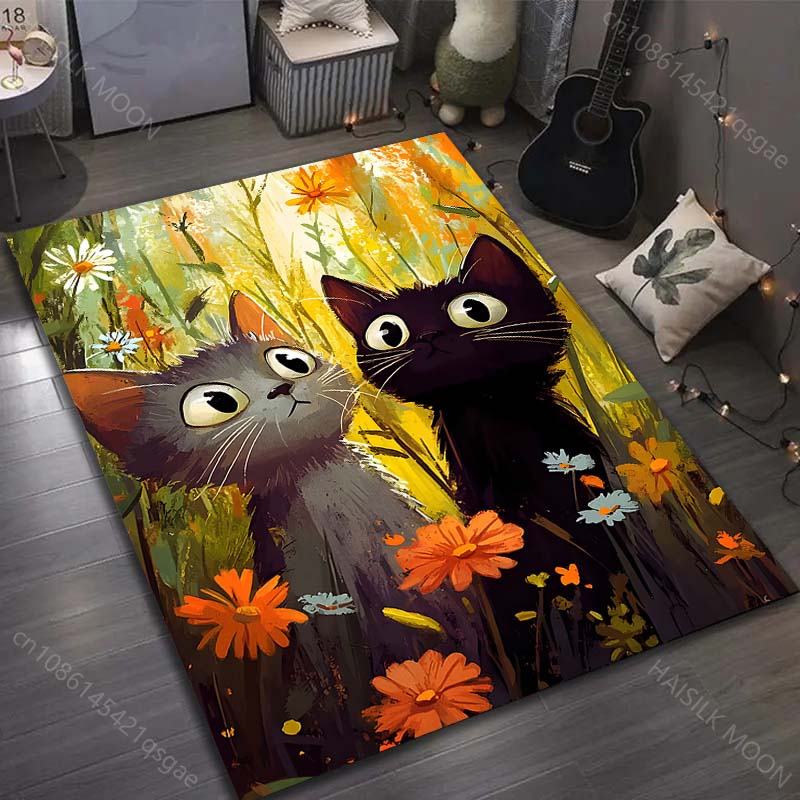 

1PC Two cats in flowers Pattern Rug Carpets for Bedroom Living Room Sofa Mat Creative Door Mat Cloakroom Home Decor 40x60cm