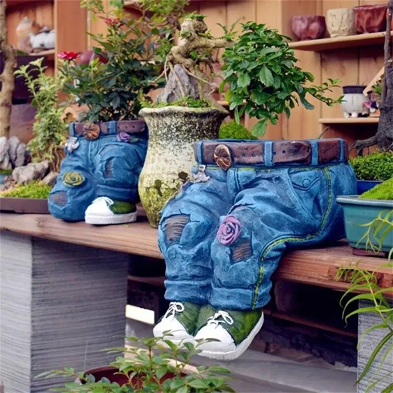 

1pc Jeans Pants Shape Flower Pot Resin Statue, Succulent Pot Flower Planter For Indoor Garden Yard Lawn Porch Patio Outdoor M