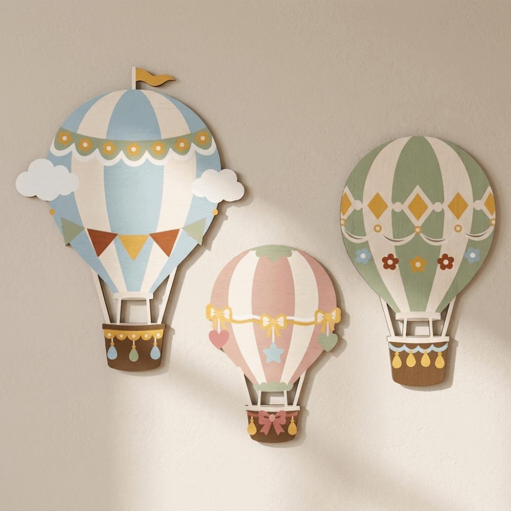 3PCS 3D Hot Air Balloon Decorative Panels Wooden Hot Air Balloons Decoration Restaurant