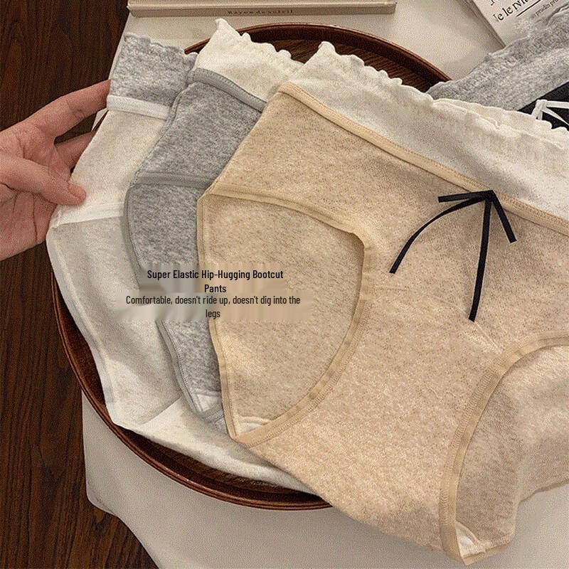 Women's 3-Pack Pure Cotton Mid-Waist Antibacterial Underwear with Bow Lace