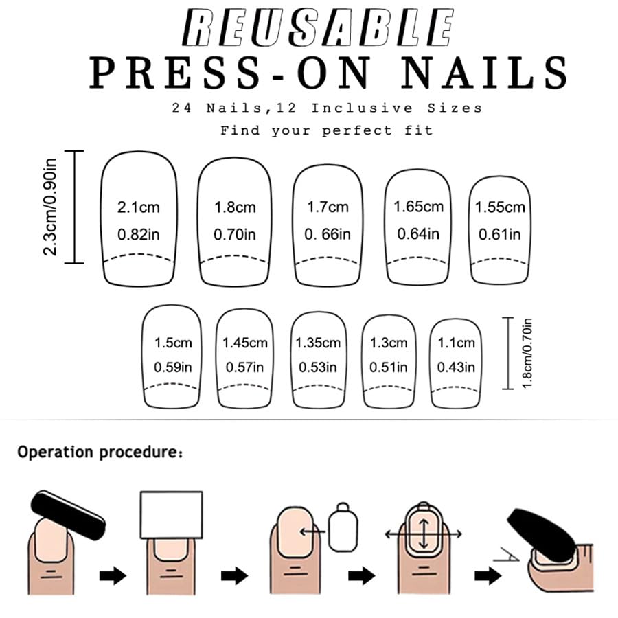 Christmas Press on Medium Square Fake Nails With Black Snowflakes Design - Glossy Glue on Winter Xmas Full Cover Acrylic Artificial Bling Gold