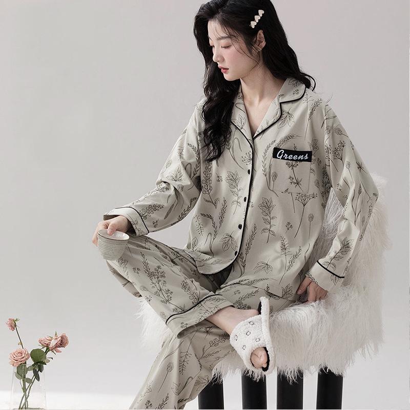 Women s Floral Cotton Pajama Set - Long Sleeve Cardigan & Pants, Spring/Autumn M