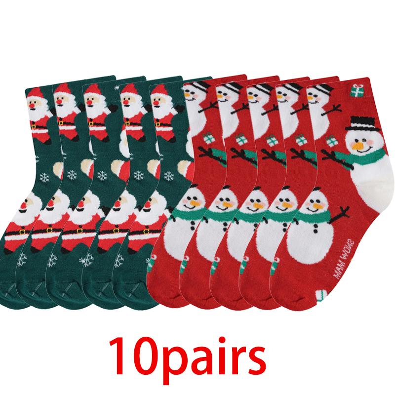 1/4/10 Pairs Autumn and Winter Warm Christmas Socks Snowman Elk Gingerbread Cute Cartoon Santa Claus Mid-calf Socks