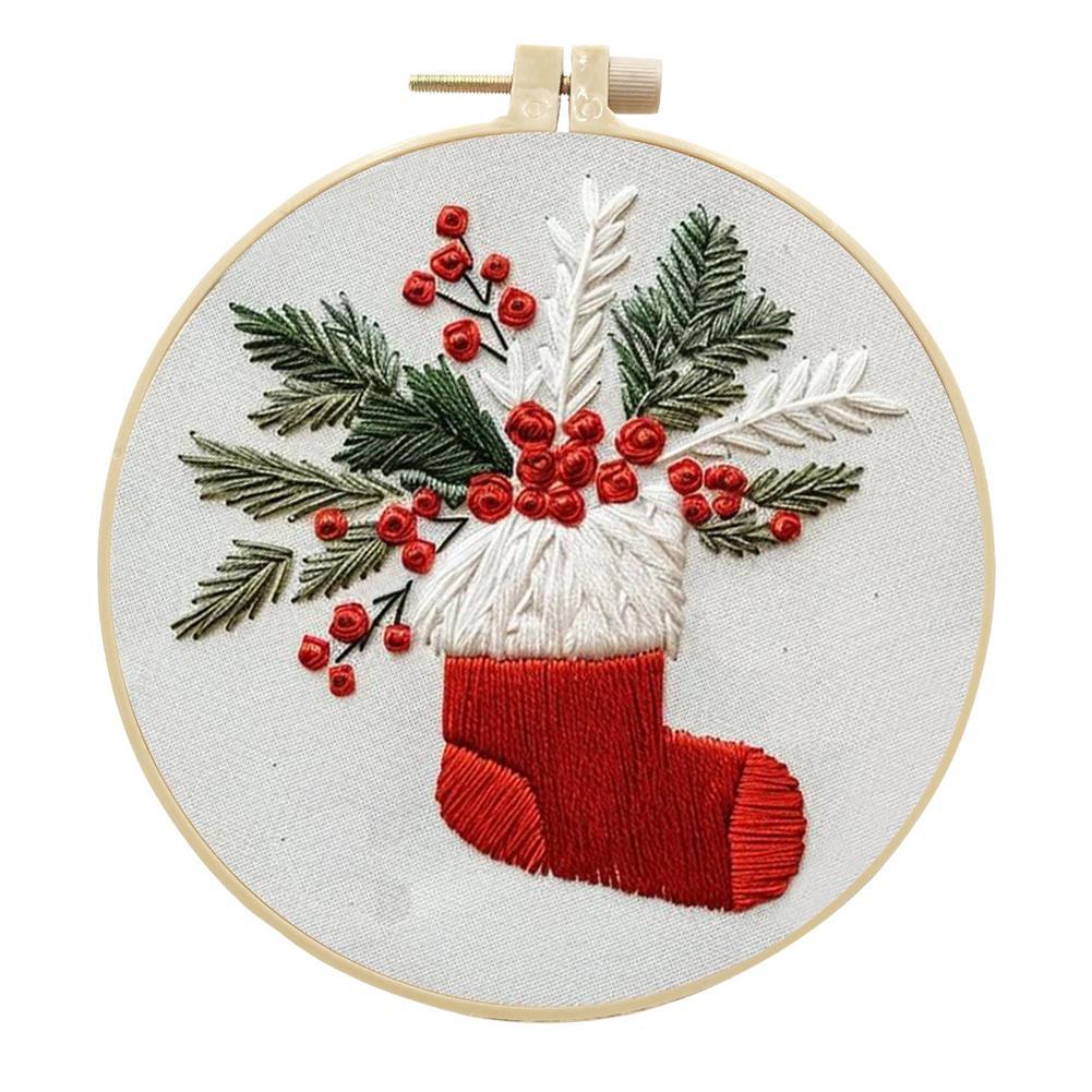 4 Sets Christmas Embroidery Kit Hand DIY Cross Stitch Kits For Beginner Christmas Embroidery Starter Kit With Hoop Needle Thread