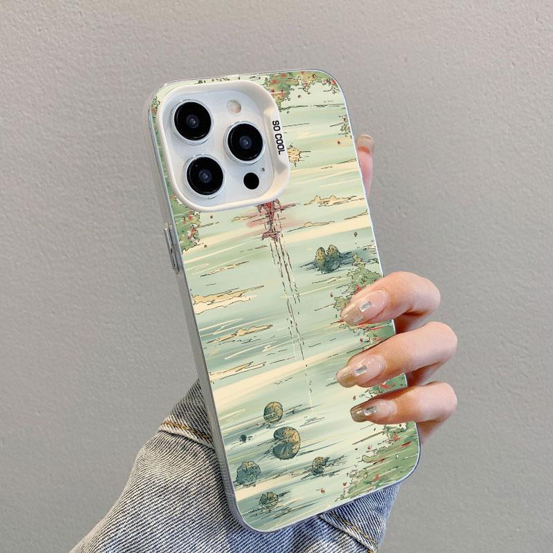 Anime Sky Landscape Art Painting Laser Phone Case For iPhone 12 13 Mini Pro Max 11 14 16 15 Pro Max Plus Shockproof Cover Fundas