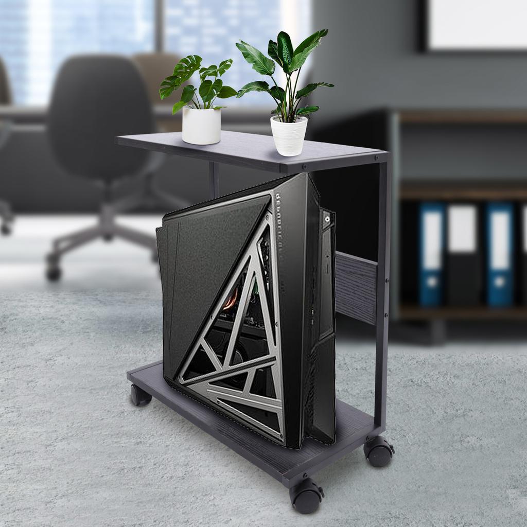Mobile Computer Tower Stand On Lockable Wheels, 2-Tier Rolling Holder with 44lbs Capacity Per Shelf, Under Desk Organizer for PC