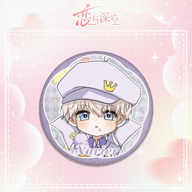 75MM Love and Deepspace Sylus Rafayel Zayne Xavier Cosplay Anime Shiny Badge Emblem Brooch Dessert Decoration Pin Game Fans Gift