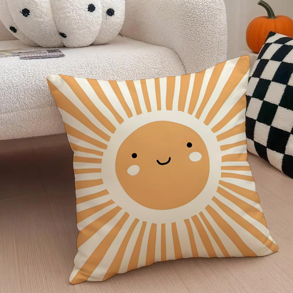Colorful Cheerful Art Cartoon Rainbow Sun Cushion Cover Throw Pillow Cover Hidden Button Durable Polyester Chair Cushion