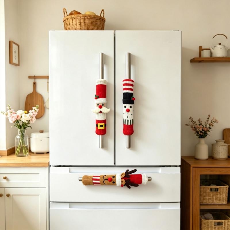 Christmas Appliance Handle Sleeve, Fabric Decoration with Handle-Over Form and Side Closure for Seasonal Kitchen Displays