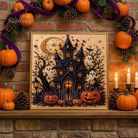 Handgefertigte Wanddekoration für Halloween, Perlen-Kunst-Set, Hexe Geist Malerei DIY Kürbis Diamant Gruseliges Bastelset für Erwachsene, Kreatives Feiertagsgeschenk für Liebhaber