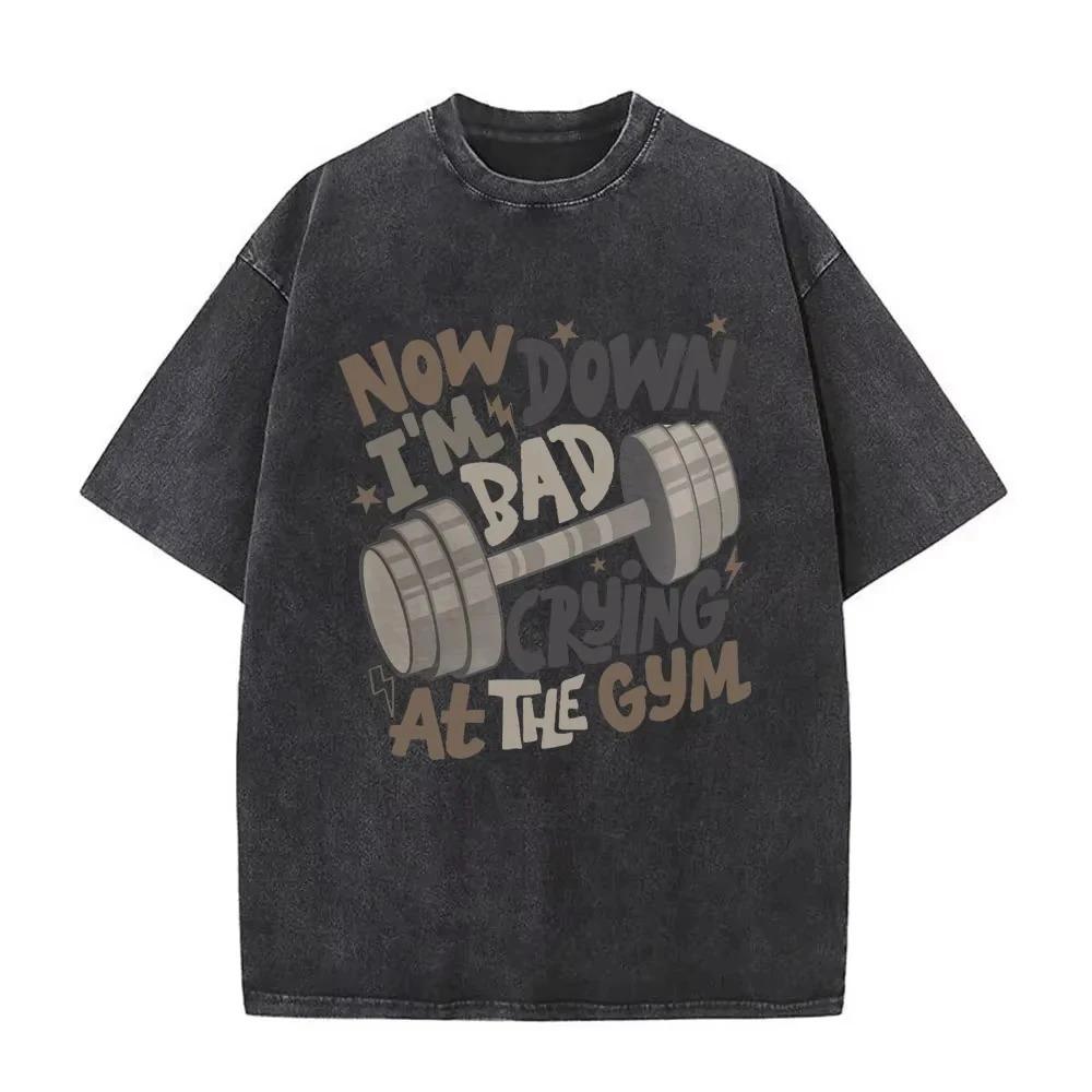 

Adult Mens Summer Gym Fitness Printed TShirt with Vintage Washed Cotton Fashion Aesthetics Outdoor Breathable Loose Fit S
