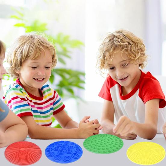 4 Stück/Set Silikon Sensorikmatte Fokushilfe Angst Stressabbau Texturierte Matte Ruhige Dekompression Runde Taktile Matte Schreibtischspielzeug
