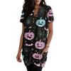 Women V Neck Pullover Dress Short Sleeve Halloween Print Pocket Casual Loose Fit Tunic Dress