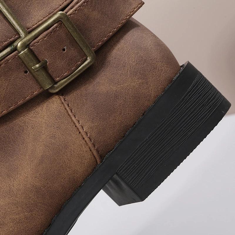 Outono Inverno Senhoras Botas Curtas Fivela de Cinto Decorado Botas de Cowboy Salto Cunha Sola Grossa Antiderrapante Botas Ao Ar Livre Viagem
