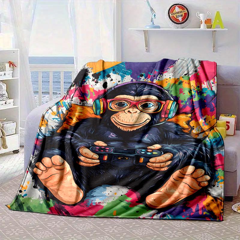 Monkey Gamer Adventure Blanket Flannel Blanket for bed, sofa, Camping, Hiking, Picnic Essentials, gift for family Fan gifts
