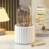 Rotating Makeup Brush and Lipstick Organizer – Dustproof Cosmetic Storage with Partitioned Design