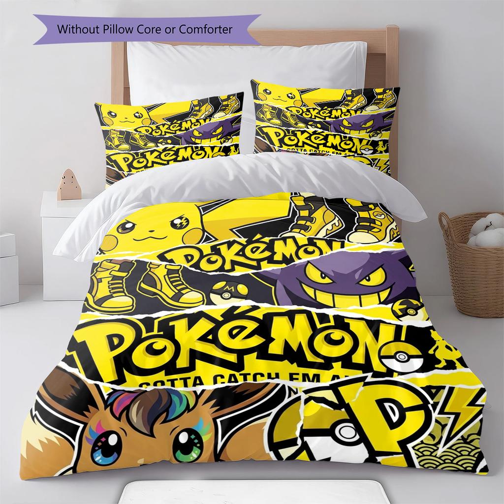 Pokmon Pattern Bedding Quilt Set Quilt Cover Pillowcase Home Birthday Gift(1 * duvet cover + 2 * pillowcase, without core)