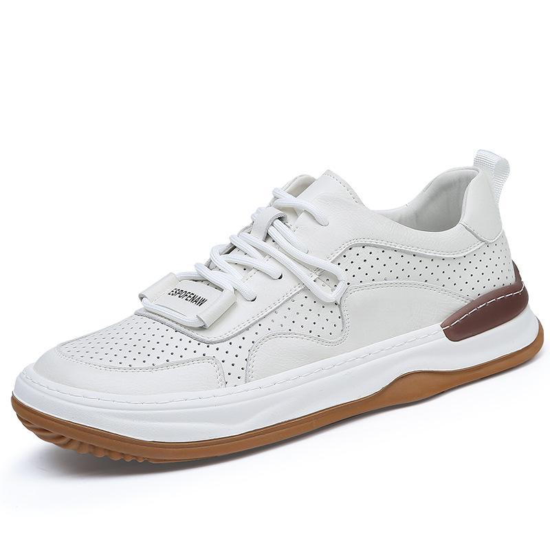 New men's shoes summer hollow soft leather breathable crooked clown shoes trend versatile casual white shoes men's board shoes