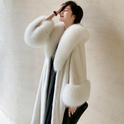 S-9XL Large Imitation Mink Fur Coat Women's Long Fur Coat Temperament Slim Fox Fur Collar Coat Large Windproof and Warm Fur Coat