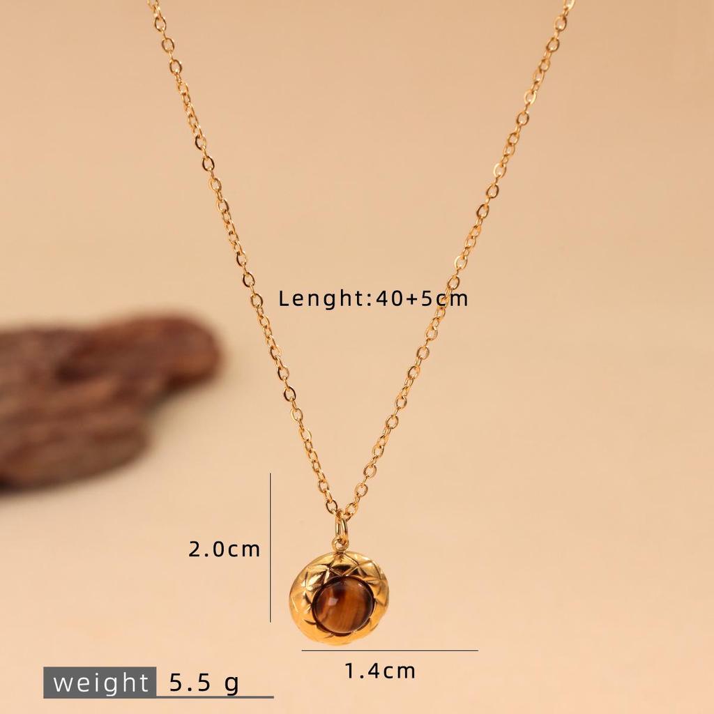 Retro Titanium Steel Tiger Eye Necklace for Women - Elegant Cross-Border Style for Commuting and Outings