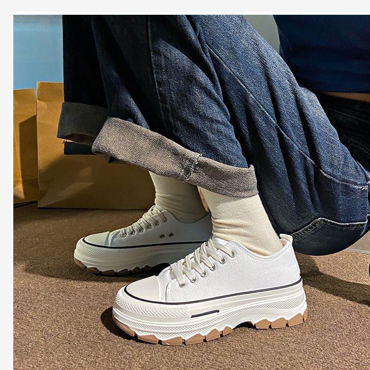 New Women High Top Sneakers Lace-Up Casual Plarform Height Canvas Non-slip Wear Resistant Fashion Spring Female Vulcanize Shoes