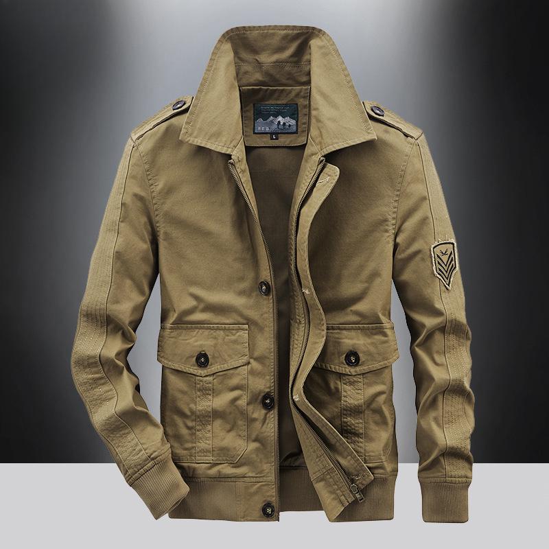 

Осенне-зимняя мужская повседневная куртка с лацканами, мужская куртка из чистого хлопка для молодежи и среднего возраста, стираная, большой размер, мужской топ XXXXL хаки