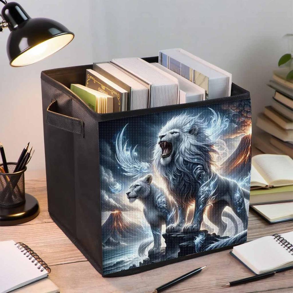 A White Male Lion 5D Diamond Painting Storage Basket Full Round Drill Mosaic Diamond Embroidery Cross Stitch Kits Home Decor Home Decor
