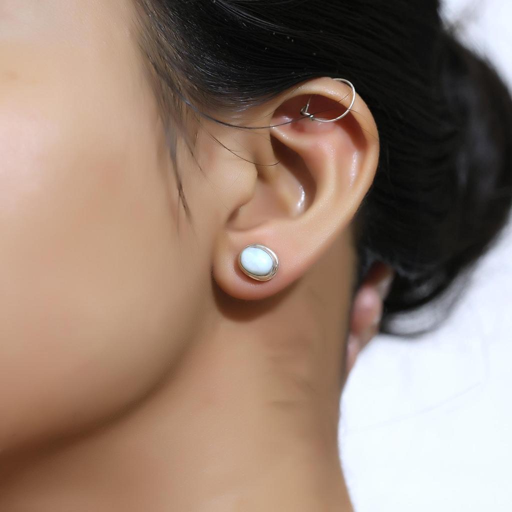 Larimar Silver Stud Earring, 925 Sterling Silver Handmade Jewelry, Gift For Her, Women Earring