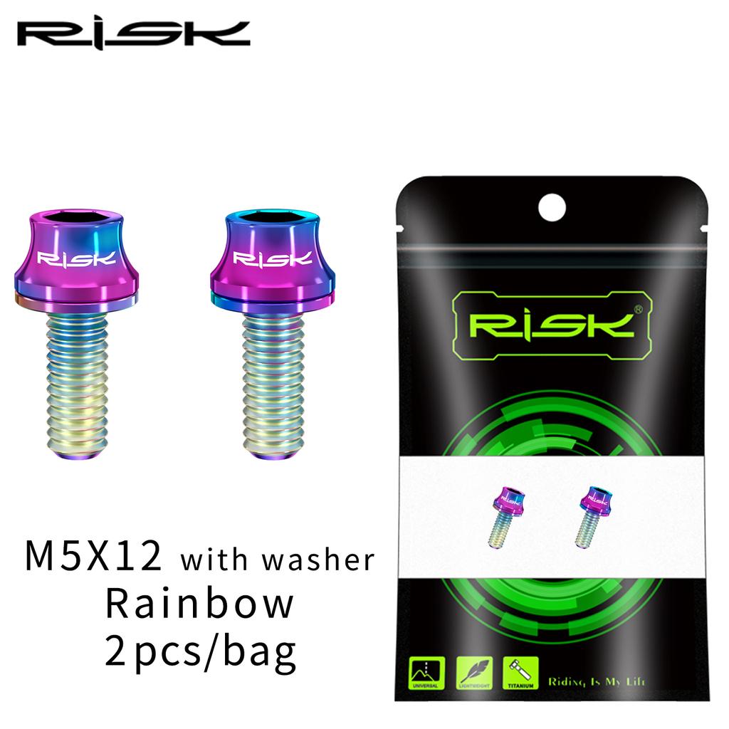 RISK 2pcs Bike Bottle Holder Screw Titanium Alloy MTB Bicycle M5x12 Cage Bolts Fixing Air Pump Bracket Screws For Cycling Repair 6