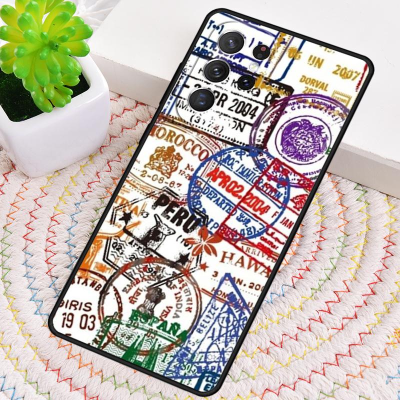 Retro Post Card Passport Stamps Phone Case For Samsung Galaxy note 10 pro S26 S25 S24 S23 S22 Ultra Plus S21 FE S20 Cover