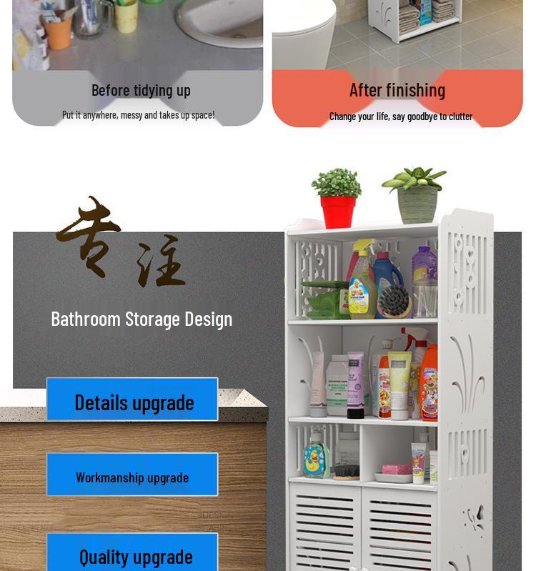 Multi-Layer Floor-Standing Bathroom Shelf and Side Storage Cabinet