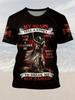 Men's 3D Digital Print T-Shirt with Knight and Inspirational Quotes- Casual, Sports Crew Neck Short Sleeve T-Shirt, Black, Perfect for Summer Outings,