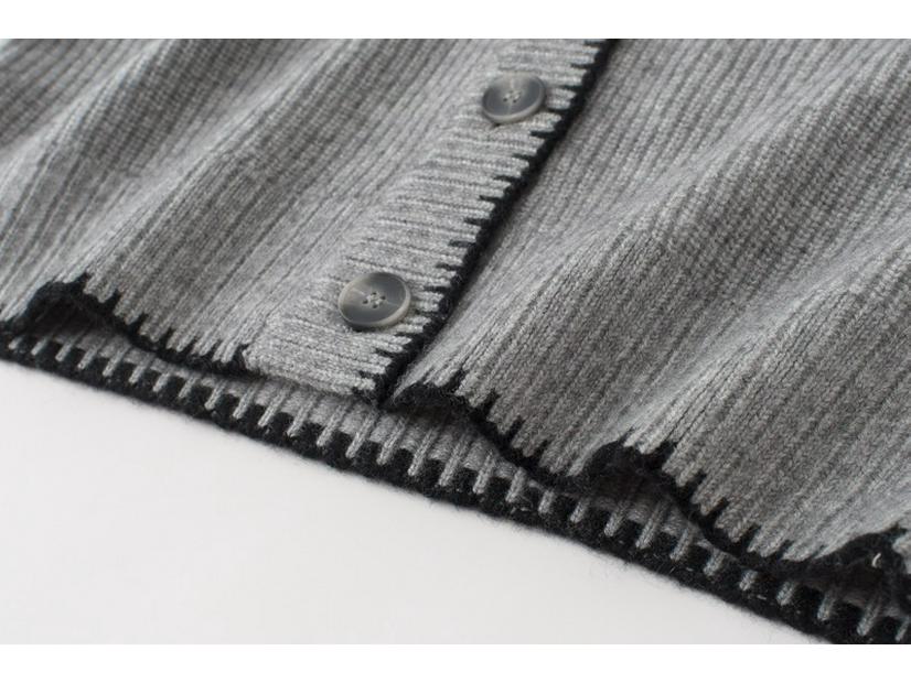 European & American Style Grey Hand-Stitched Cashmere Cardigan Sweater Coat