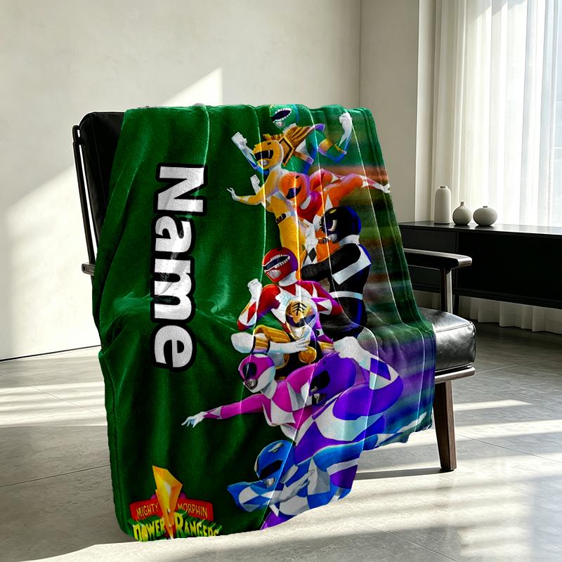 Individuell bedruckte Decken mit Namen, Mighty Morphin Power Rangers Motiv, Heimdekoration, Schlafzimmer, Sofa, Camping, Couch, Geschenke für Geburtstag Weihnachten